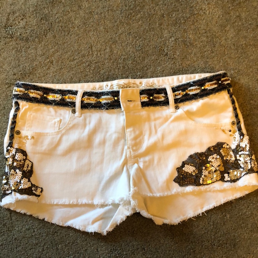 Express beaded jean shorts